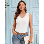 LUYAA Tank Top for Women Ribbed Knit V Neck Lace Trim Sleeveless Tops Slim Fit Casual Going Out Cami 2026