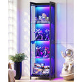 Aodk Display Case With Led Lights, Display Cabinet With Open Glass Shelves For Small Space, 4-Tier Corner Display Shelf With Industrial Mesh, Curio Cabinet For Collectibles, Bookcase