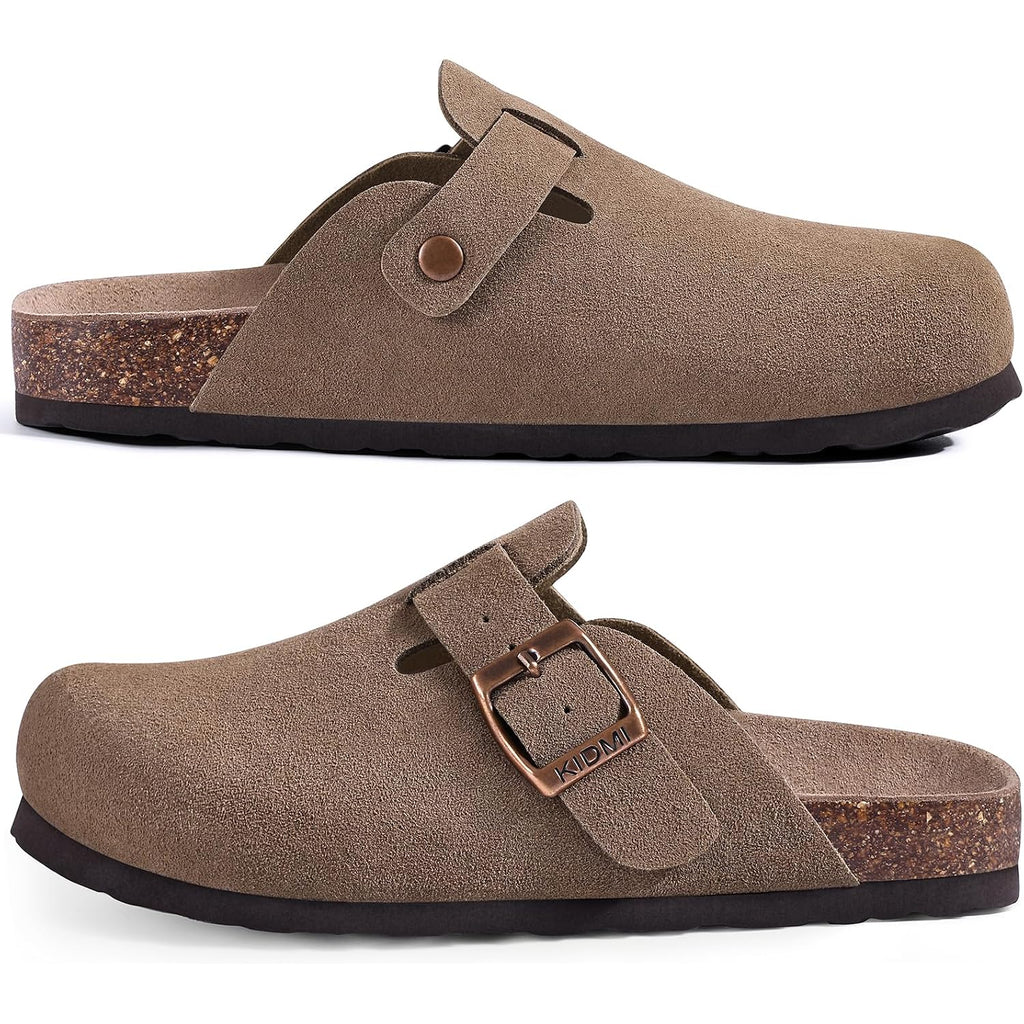 Kidmi Unisex Vegan Suede Clogs Leather Mules Womens Mens Cork Footbed Potato Shoes With Arch Support