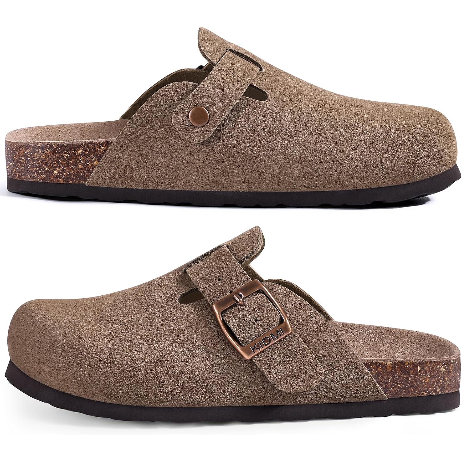 Kidmi Unisex Vegan Suede Clogs Leather Mules Womens Mens Cork Footbed Potato Shoes With Arch Support