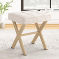 Lue Bona Square Linen Makeup Stool, Metal X Legs, Small Ottoman Stool Chair For Vanity, Modern Padded Seat Foot Rest For Makeup Room, Bathroom