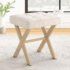Lue Bona Square Linen Makeup Stool, Metal X Legs, Small Ottoman Stool Chair For Vanity, Modern Padded Seat Foot Rest For Makeup Room, Bathroom