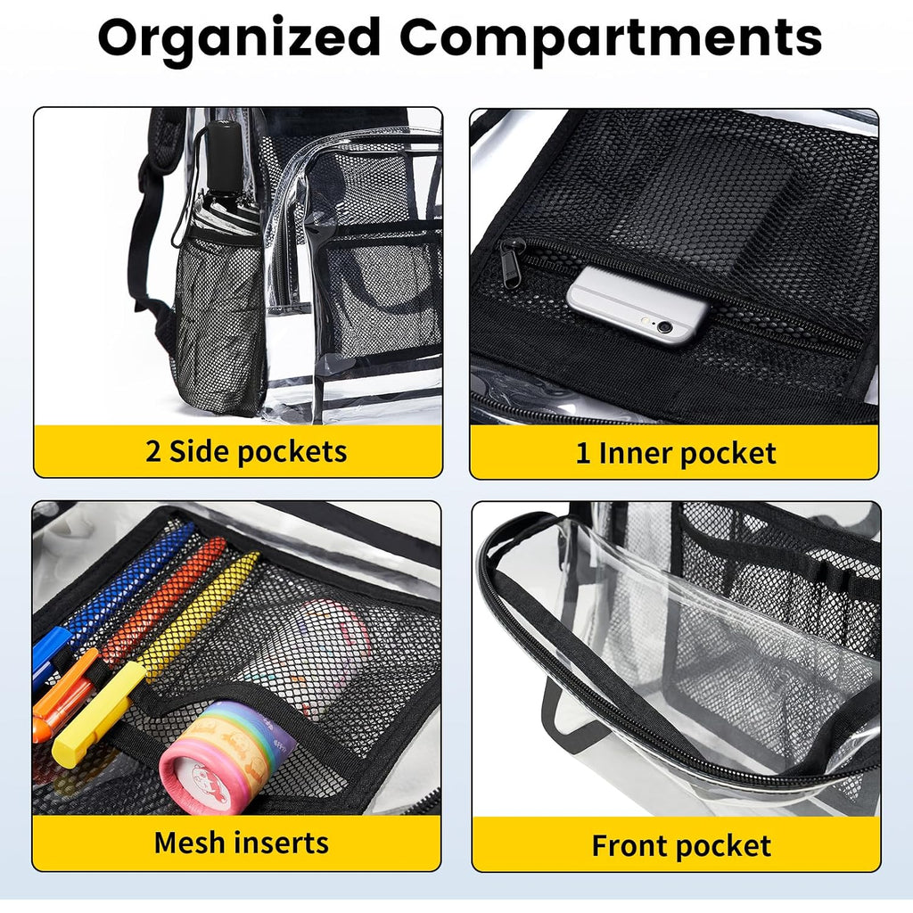 Vorspack Clear Backpack Heavy Duty Pvc Transparent Backpack With Reinforced Strap Stitches & Large Capacity For College Workplace Security - Black