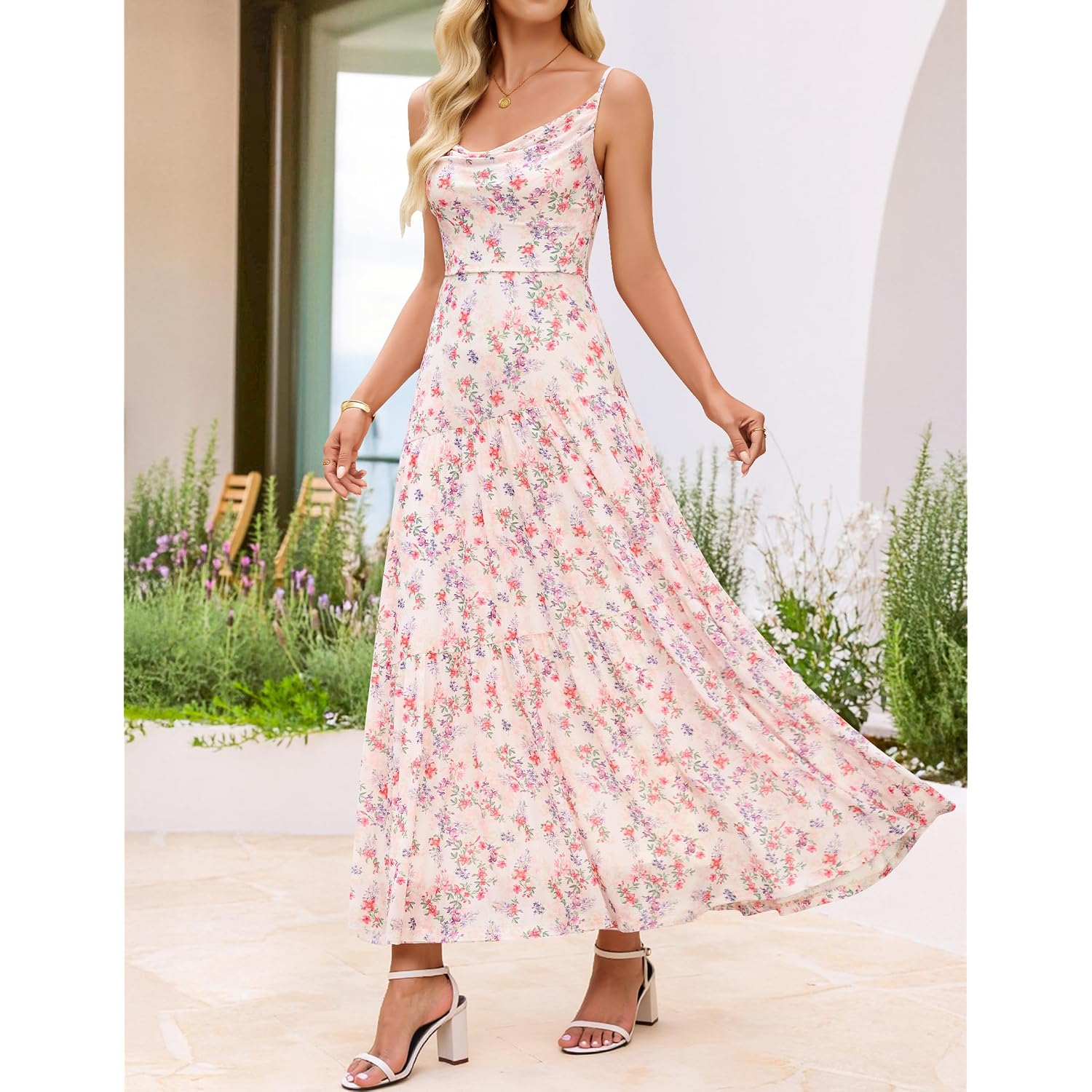 Zesica Women'S Summer Floral Sleeveless Maxi Dress 2026 Boho Mesh Spaghetti Strap Flowy Beach Wedding Guest Long Dresses