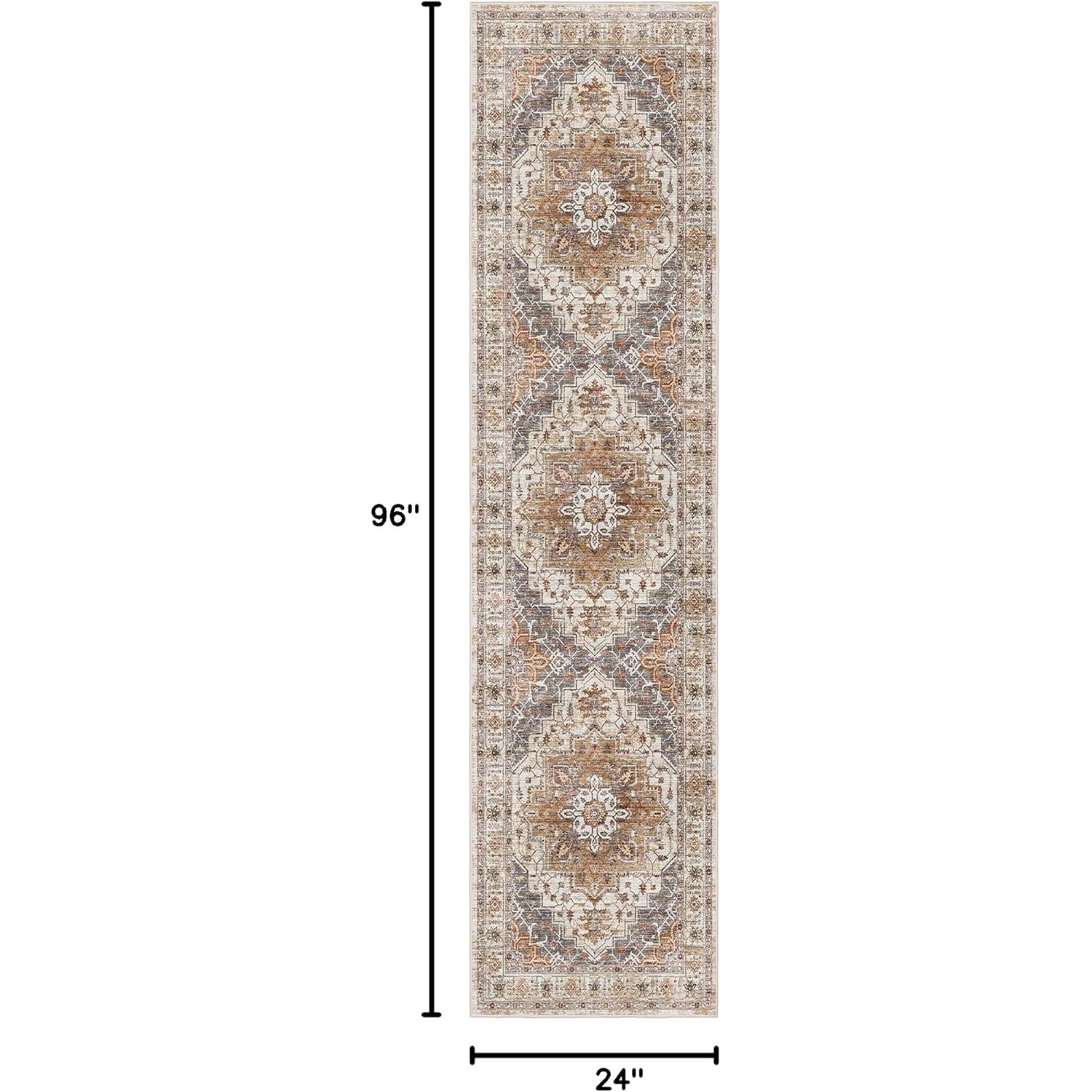 Madane Runner Rug 2x8, Washable Hallway Runner Rugs, Non-Slip Low-Pile Soft Kitchen Rug Runner Laundry Room Rug, Vintage Throw Entry Foyer Mat for Entrance Living Room (Turmeric/Grey, 2 x 8)