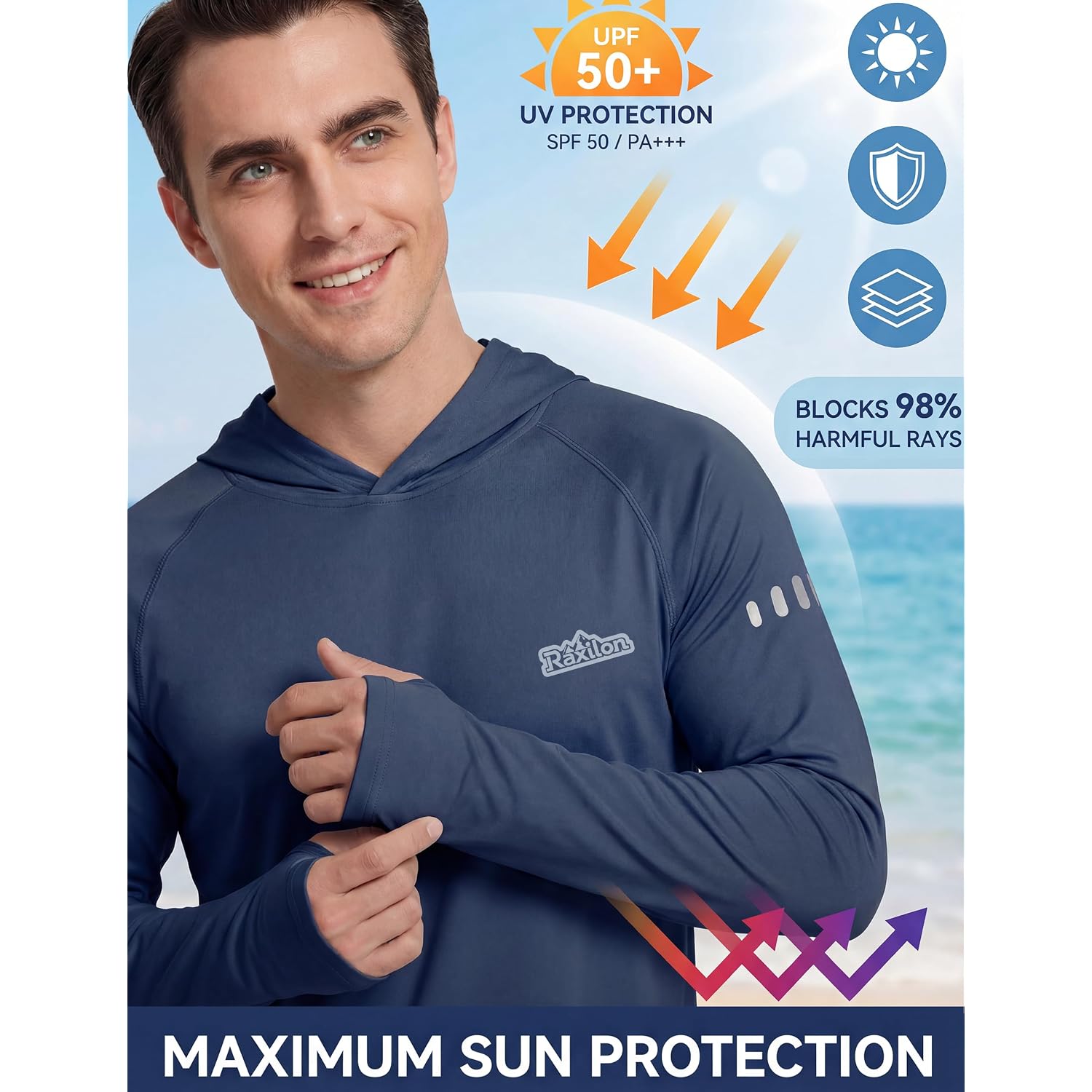 3 Pack Upf 50+ Sun Protection Mens Hoodie Long Sleeve Spf Fishing Shirt Swim Rash Guard Athletic Workout Tops