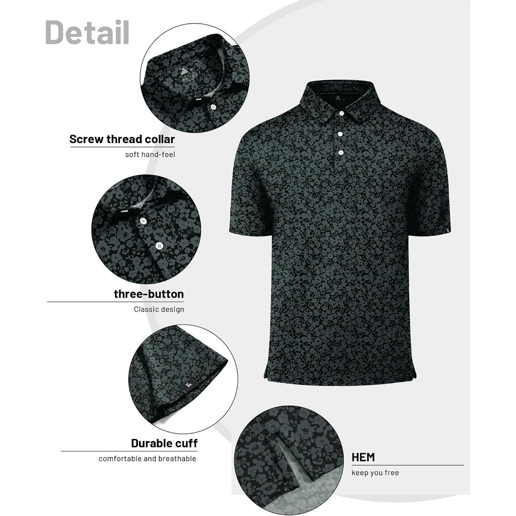 Zity Mens Print Polo Shirts Short Sleeve Moisture Wicking Shirts For Men Golf Tennis Daily Casual Collared T-Shirt