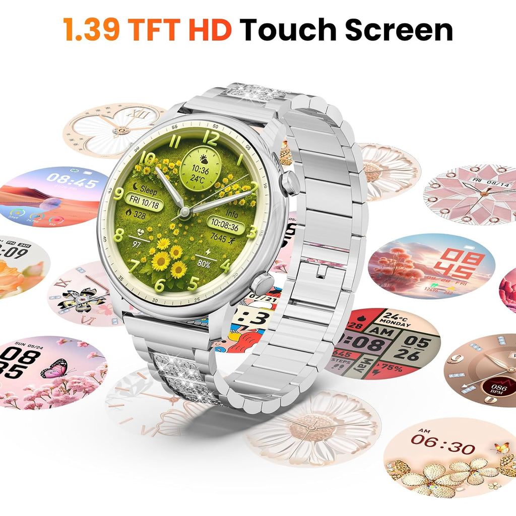 Hwagol Smart Watches for Women Android Phones iPhone Compatible(Bluetooth Call),1.39'' Round Fitness Tracker Heart Rate/Sleep Monitor,100+Sport Modes Pedometer