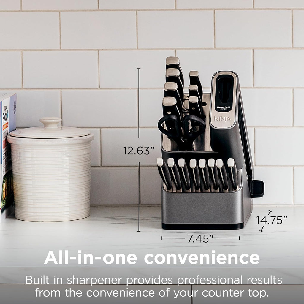Ninja™ Neverdull® Knife Block Set | 17 Piece Kitchen Knife System With Built-In Sharpener | Rust Resistant, German Stainless-Steel Knives | Black | K32017