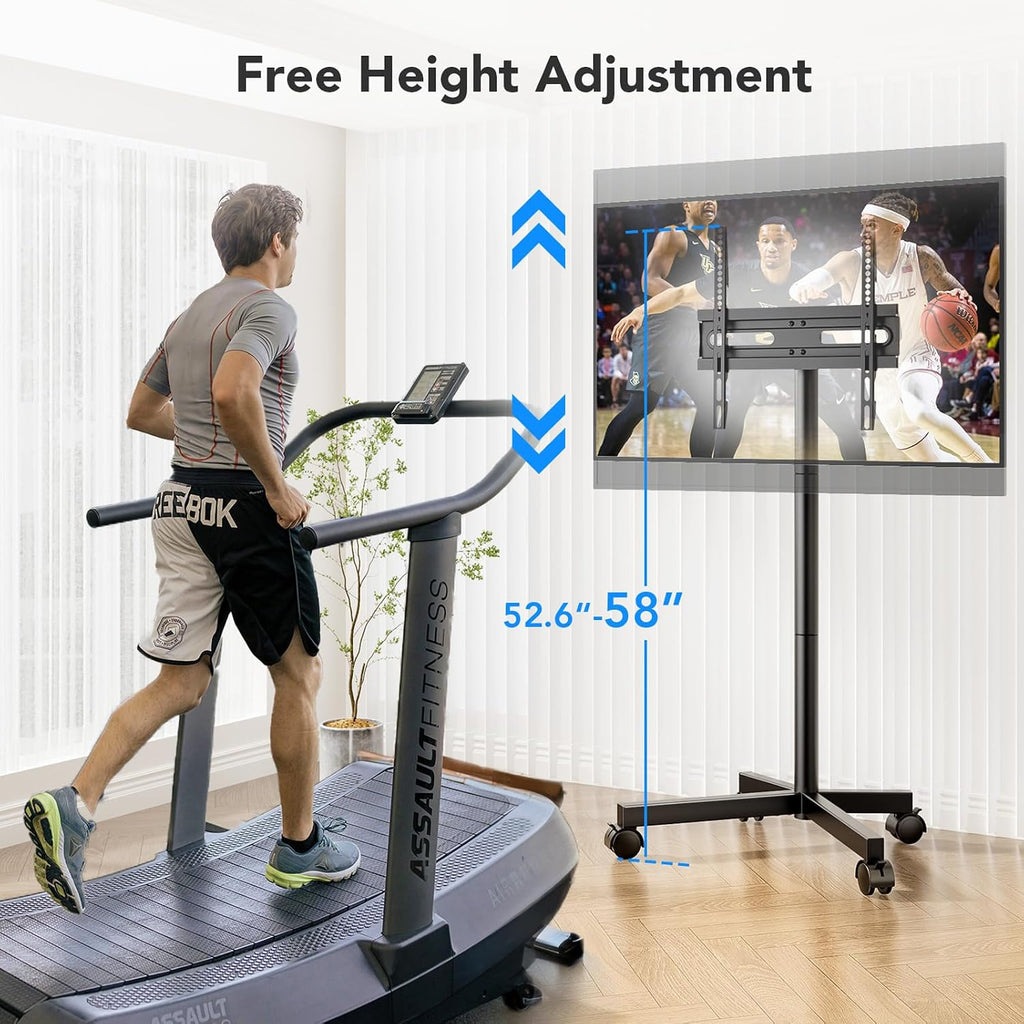 Mobile Tv Cart Stand With Wheels For 23-60" Tvs, Height Adjustable, Portable Floor Stand Holds Up To 88 Lbs, Rolling Tv Mount Max Vesa 400X400Mm