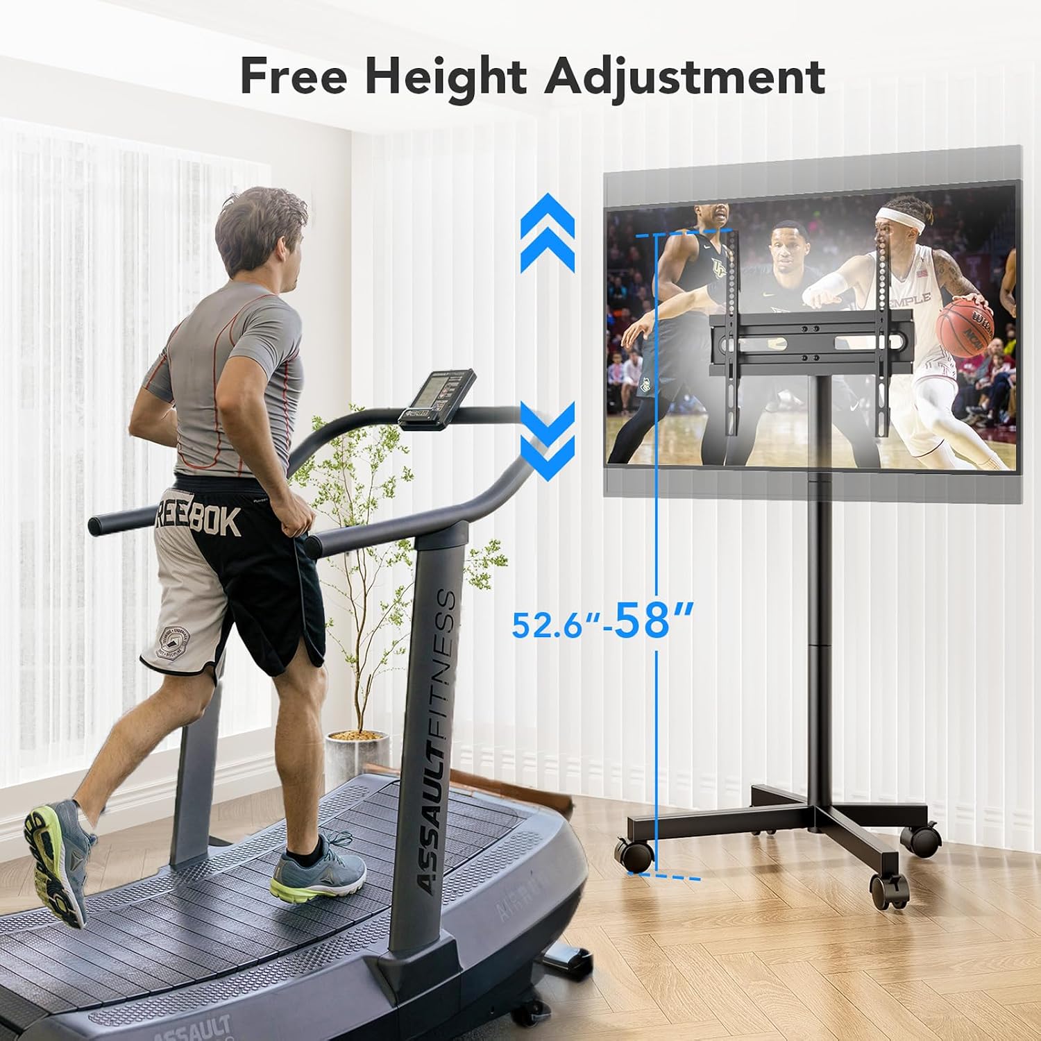 Mobile Tv Cart Stand With Wheels For 23-60" Tvs, Height Adjustable, Portable Floor Stand Holds Up To 88 Lbs, Rolling Tv Mount Max Vesa 400X400Mm