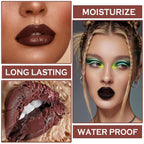 3 in 1 Black Lip Liner Pencil and Lipstick lipgloss Set Matte Black Lipstick Lip Gloss Kit Long-lasting Nonstick Cup Smudge Proof Lip Kits with Lip Liner,Velvet Goth Makeup (12#Black Magic)