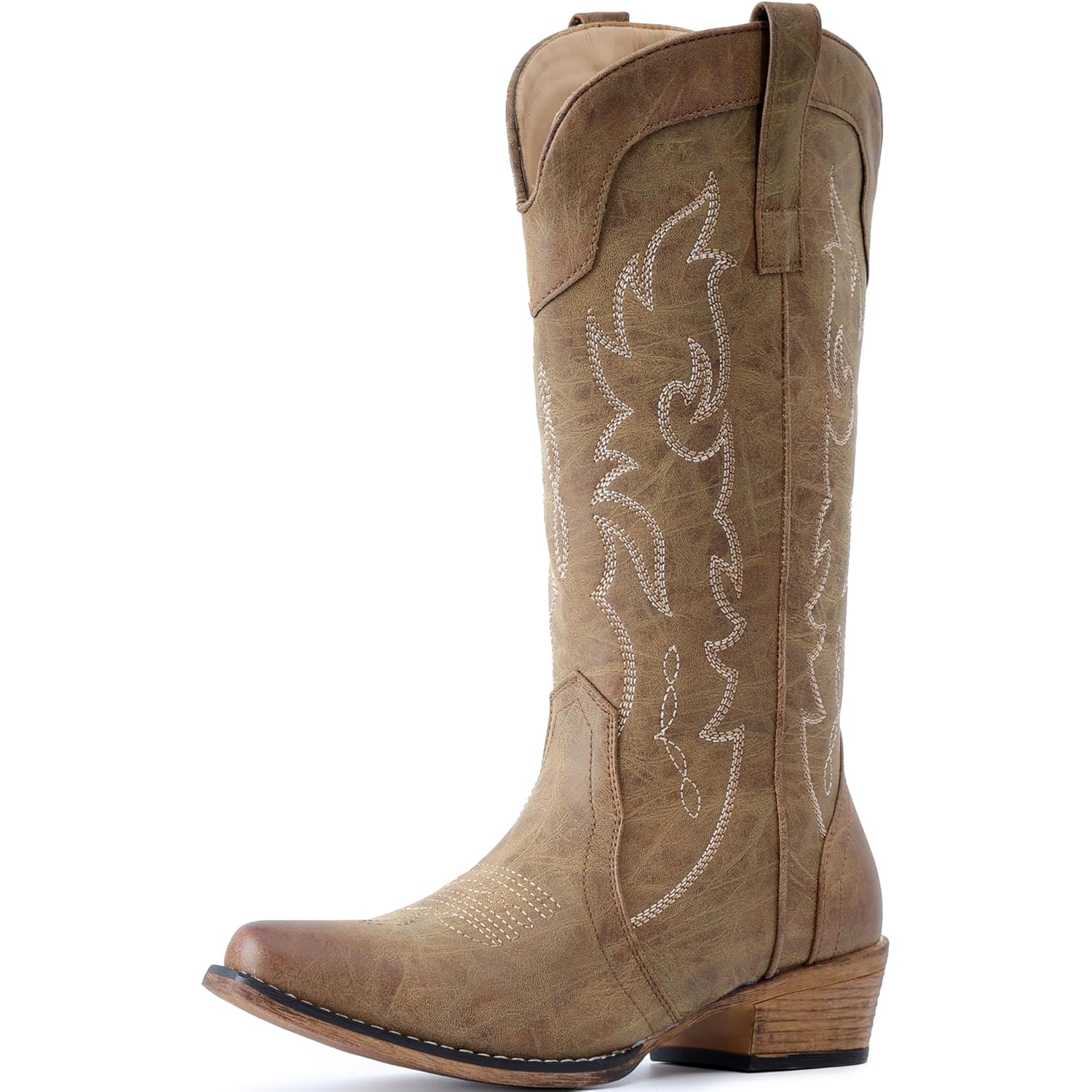IUV Cowboy Boots for Women Mid Calf Fashion Cowgirl Boots with Embroidery Western Snip Toe