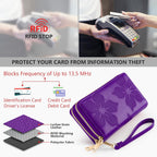 Espera Women Wallet RFID Blocking Large Capacity Card Holder Purse Double Zip Leather Designer Ladies Clutch with Wristlet