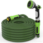 Non-Expandable Garden Hose 25Ft X5/8'', Heavy Duty Flexible Water Hose With 10-Function Sprayer, Lightweight, Leak Proof, Durable Fabric Skin, Pressure Resistant For Yard, Outdoor