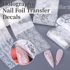 White Lace Nail Foil Transfer Stickers, 10 Rolls Nail Lace Flowers Stickers Design Holographic Nail Foils Transfer Paper Nail Art Decals for Women DIY Acrylic Nails Manicure Wraps Salon Decoration