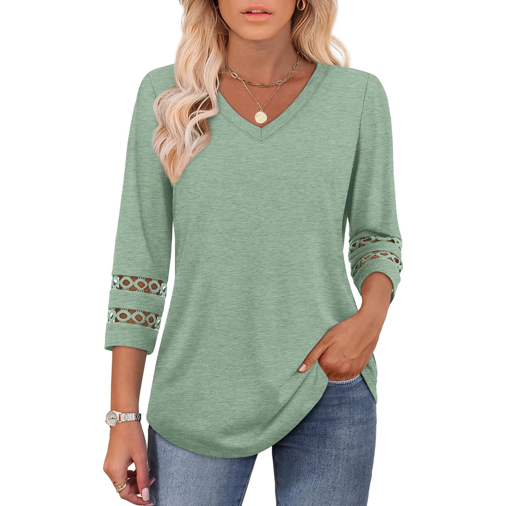 Xieerduo 3/4 Length Sleeve Womens Tops Dressy Casual Blouses For Women 2026 Trendy V Neck T Shirts Summer Clothes