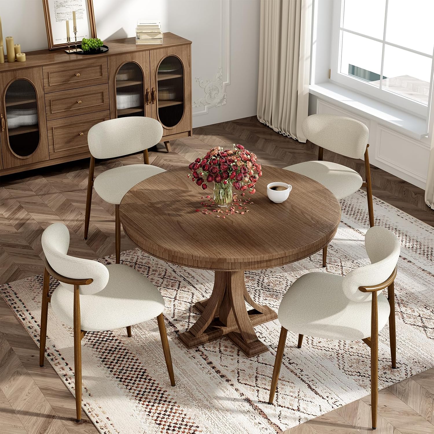 Malol Dining Chairs Set Of 4, Curved Back Kitchen Room Chairs With Metal Legs And Anti Slip Pads, Upholstered Dining Chair For Home And Restaurant, Beige