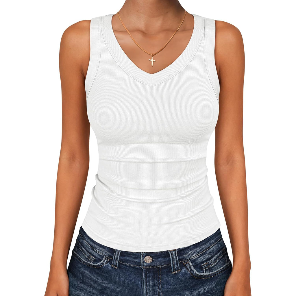 Tank Tops for Women V Neck Ribbed Knit Slim Fitted Sleeveless Basic Tee Tanks Casual Summer Clothes 2026