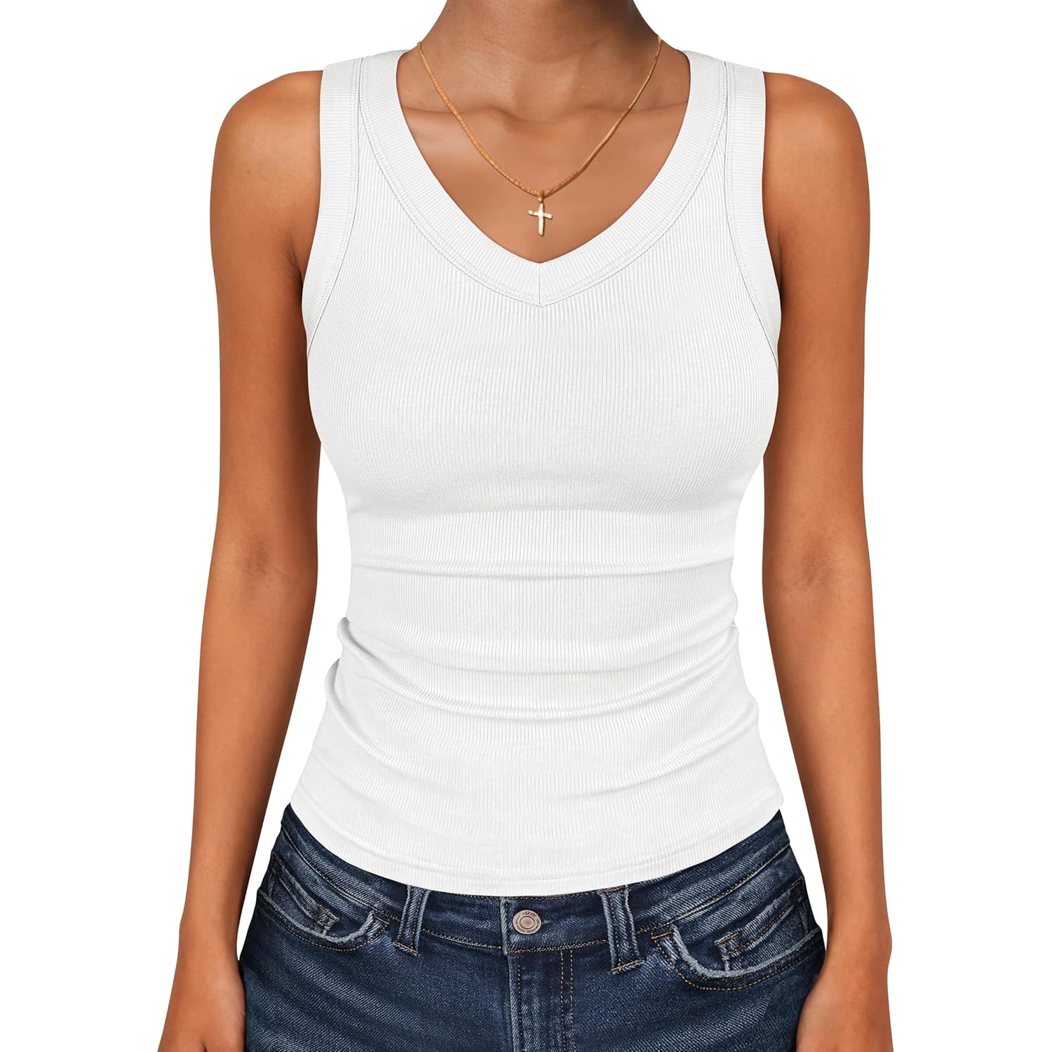 Tank Tops for Women V Neck Ribbed Knit Slim Fitted Sleeveless Basic Tee Tanks Casual Summer Clothes 2026