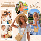 Round Rattan Straw Bag Purse For Women Handmade Cute Mouse Ear Wicker Woven Purse Crossbody Shoulder Bag Handbag