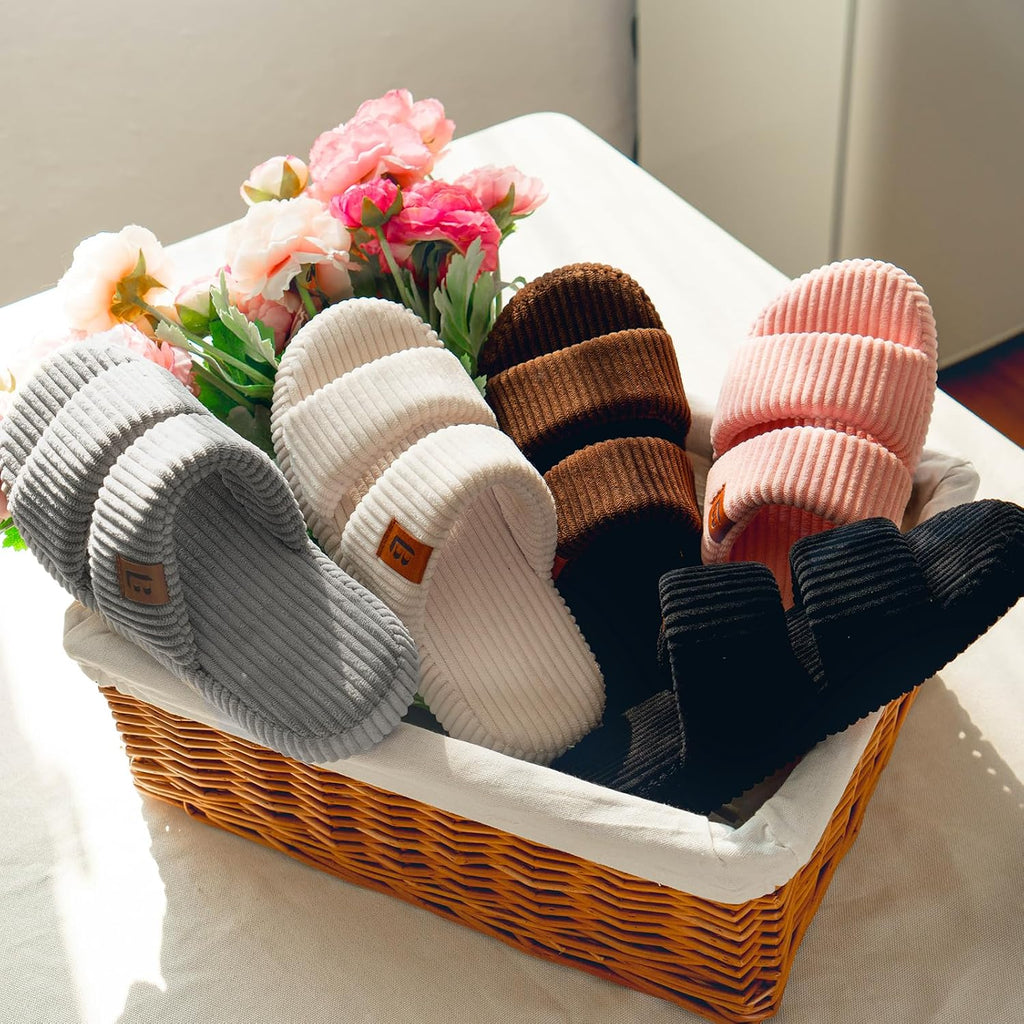 Longbay Slippers For Women Memory Foam Open Toe Slide Indoor House Shoes Slip On Bedroom Comfy Gift