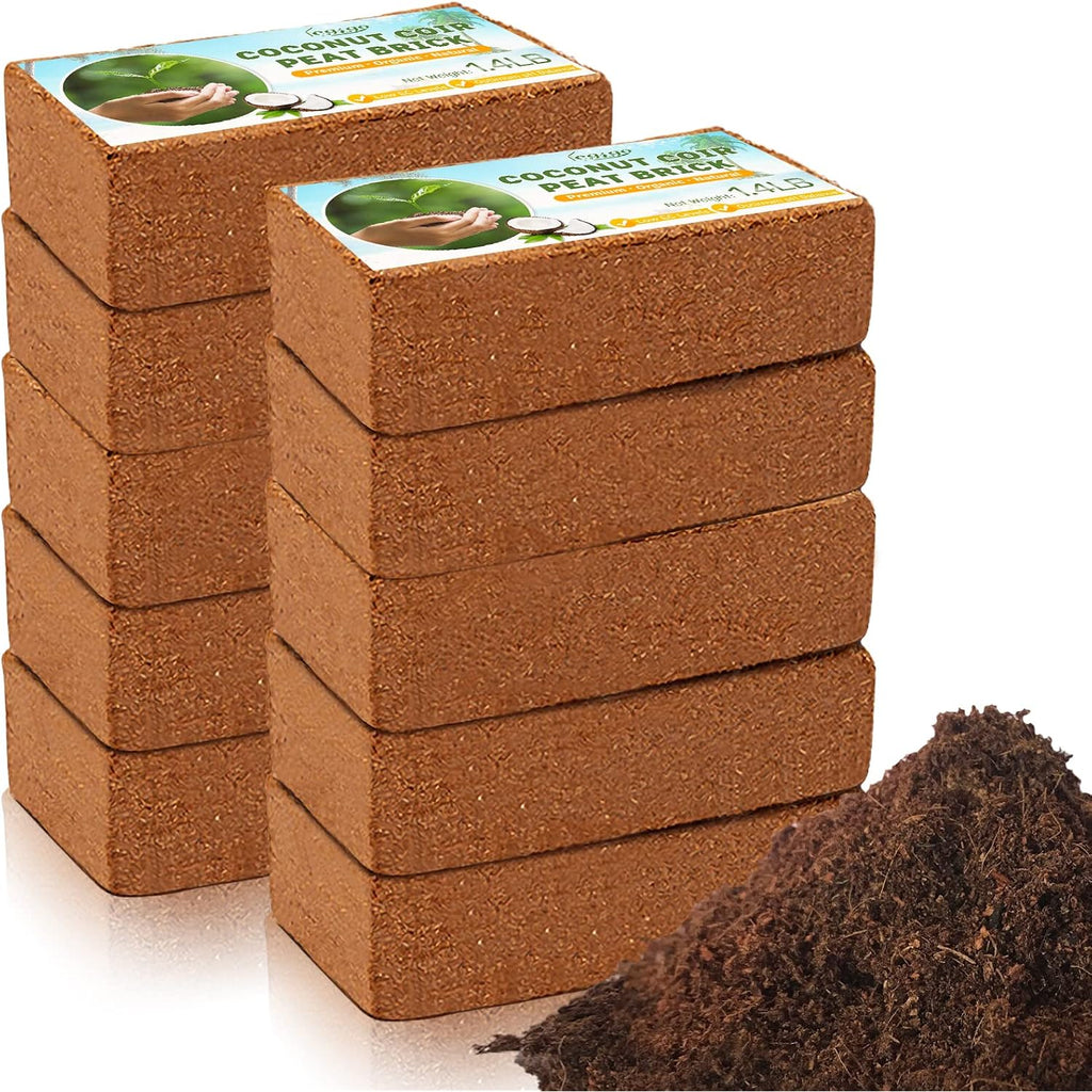 Pack Of 10 Organic Coco Coir Bricks- 100% Natural Compressed Coco Peat Brick Coconut Fiber Substrate With Low Ec&Ph Balance, Plant Soil Enhance Root Growth For Herbs, Flowers, House Plants