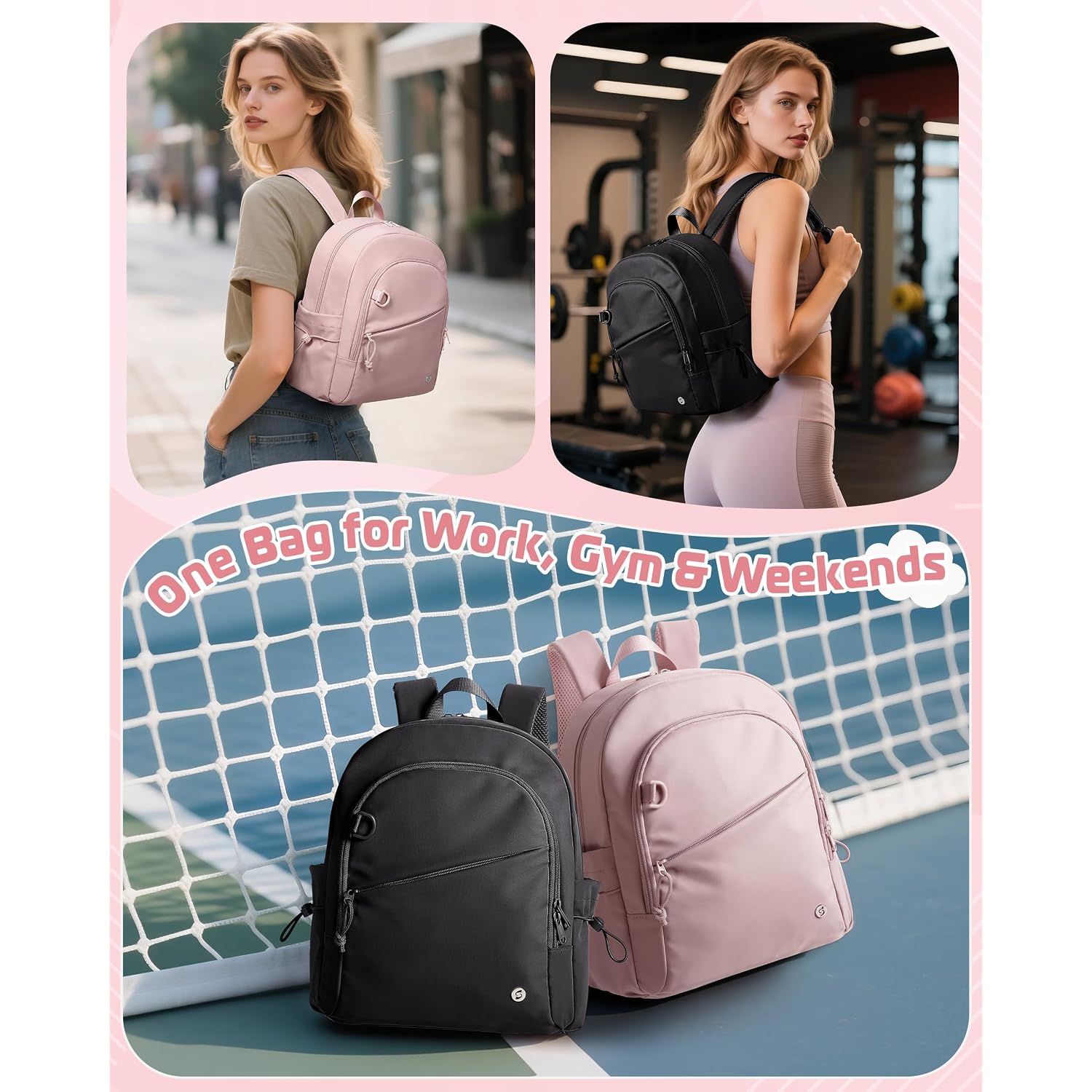 Women Mini Backpack With Wet Pocket And Rfid Blocking Pocket, Small Backpack Purse For Gym, Work, College Or Travel, Black