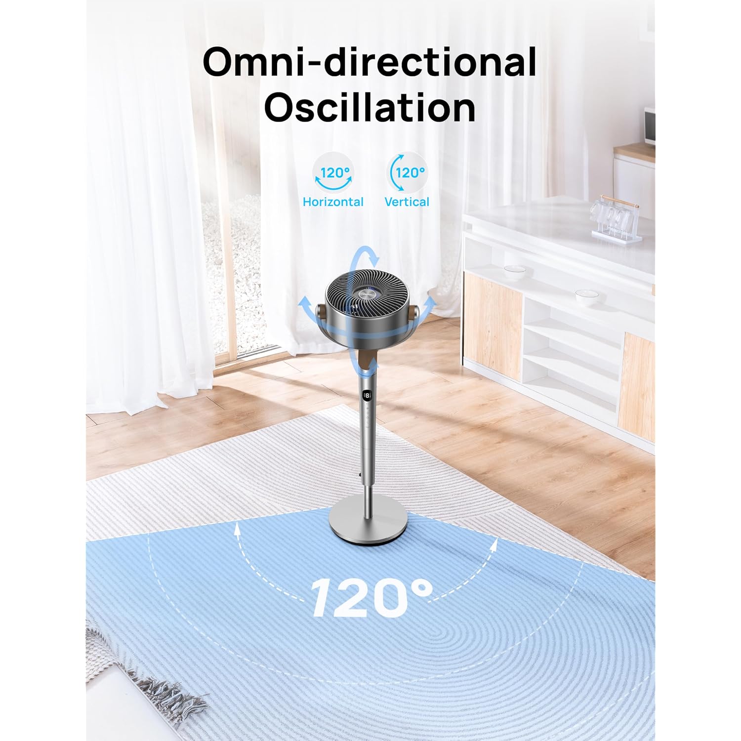 Dreo Fan For Bedroom, 120°+120°Omni-Directional Oscillating Fan, 90Ft, Dc Motor, 20 Db Quiet Standing Pedestal Fans, 8 Speeds, 3 Modes Circulator With Remote, 35-40" Adjustable Height, 8H Timer