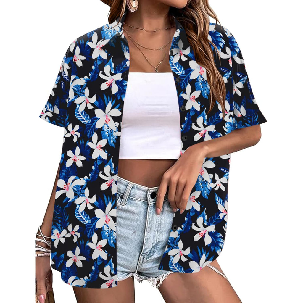 Women's Summer Hawaiian Shirts Floral Short Sleeve Button Down Shirts Hawaii Tropical Beach Tops Outfits