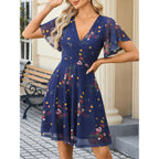 Guberry Womens Spring Summer Casual Floral Wrap V Neck Stretchy Mesh Dress Modest Wedding Guest Dress