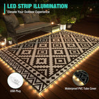 Haushof 5' X 8' Outdoor Rug With Led Strip Light, Waterproof Patio Mat | Waterproof Surface, Easy-Clean Design, Reversible Double-Sided Use, Rv Camping Beach Porch Balcony Use
