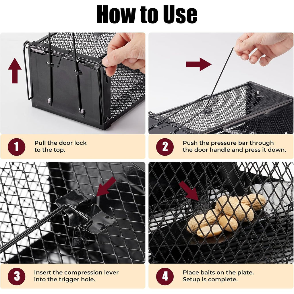 2 Pack Humane Rat Traps 12.5"X5.5"X4.5", Reusable Mouse Traps For Indoor/Outdoor Use, No-Kill Live Capture For Chipmunks, Rats, Mice