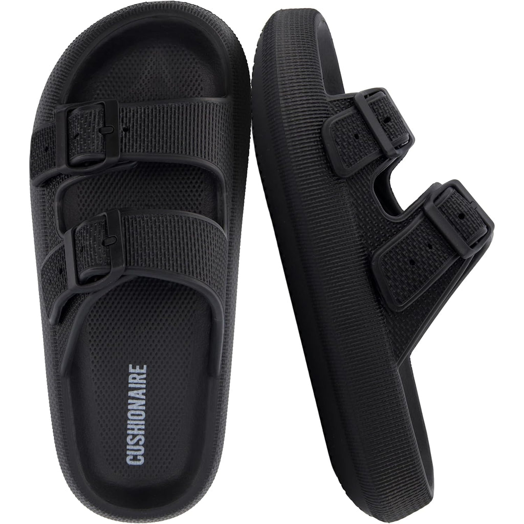 Cushionaire Fame Pillow Recovery Sandals For Women, Adjustable Double Buckle Waterproof Eva Cloud Slides For Women