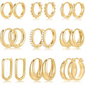 9 Pairs Small Gold/Silver Hoop Huggie Earrings Set for Women, 14K Gold Plated Chunky Hoop Small Earring Hypoallergenic Thick Open Lightweight Chunky Hoop Earrings Jewelry for Gifts