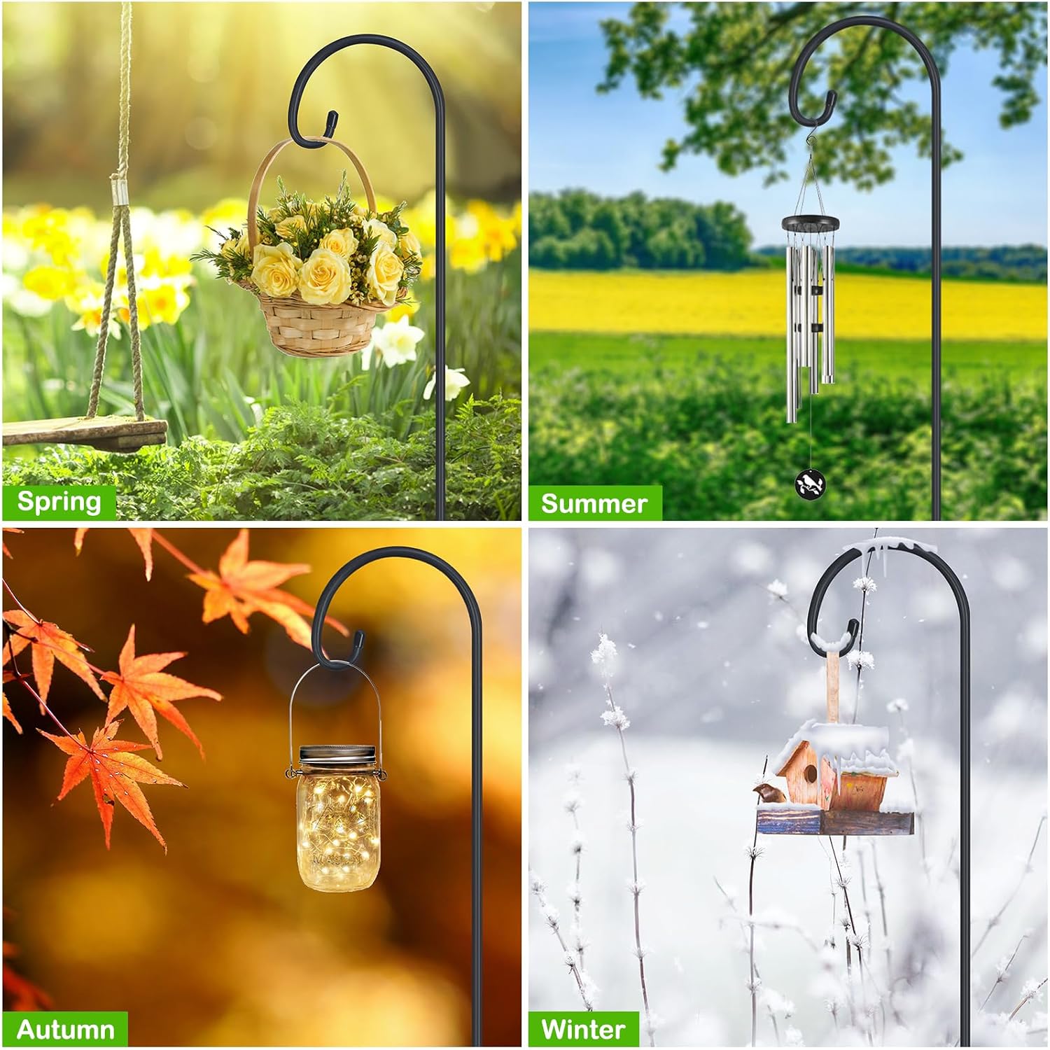 32" Small Shepherd Hooks For Outdoor,Adjustable Decorative Garden Hooks For Solar Lanterns, Hanging Plants, Wind Chimes & Garden Decor, 2 Pack