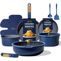 CAROTE Blue&Gold Ceramic Cookware Set Non Toxic, PFAS Free,15Pcs Pots and Pans Set Non Stick Detachable/Removable Handle,Kitchen Cooking Set Dishwasher Safe, Nonstick Pot and Pan, Induction Cookware