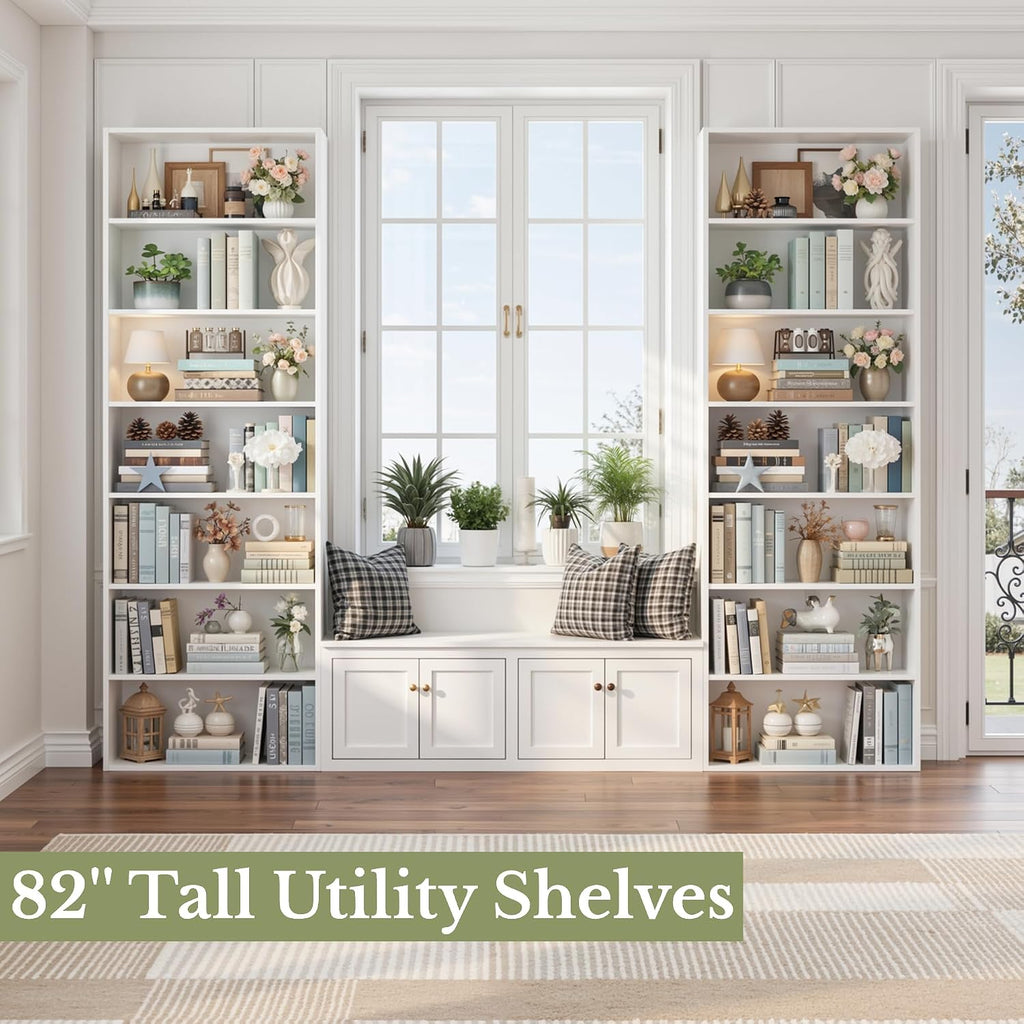 82" Tall Bookshelf, 7-Tier Open Shelves Bookcase, Freestanding Display Storage Shelves, Tall Bookcase Home Decor Furniture For Home Office, Living Room, Bedroom, White