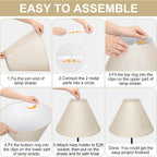 Empire Lamp Shades Set Of 2, 6"Top X 16"Bottom X 10.8"High, Champagne Beige | Large Lampshades For Table Lamps Floor Lamps, Spider, E26 Base Harp Holders Included, Natural Linen Replacement,Easy Assembly