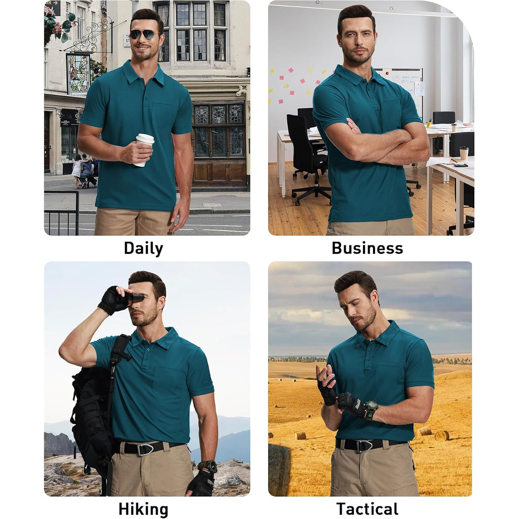 Scodi 7 Pack Polo Shirts For Men With Pocket Moisture Wicking Golf Polo Shirt Short Sleeve Outdoor Work Tactical Tshirt