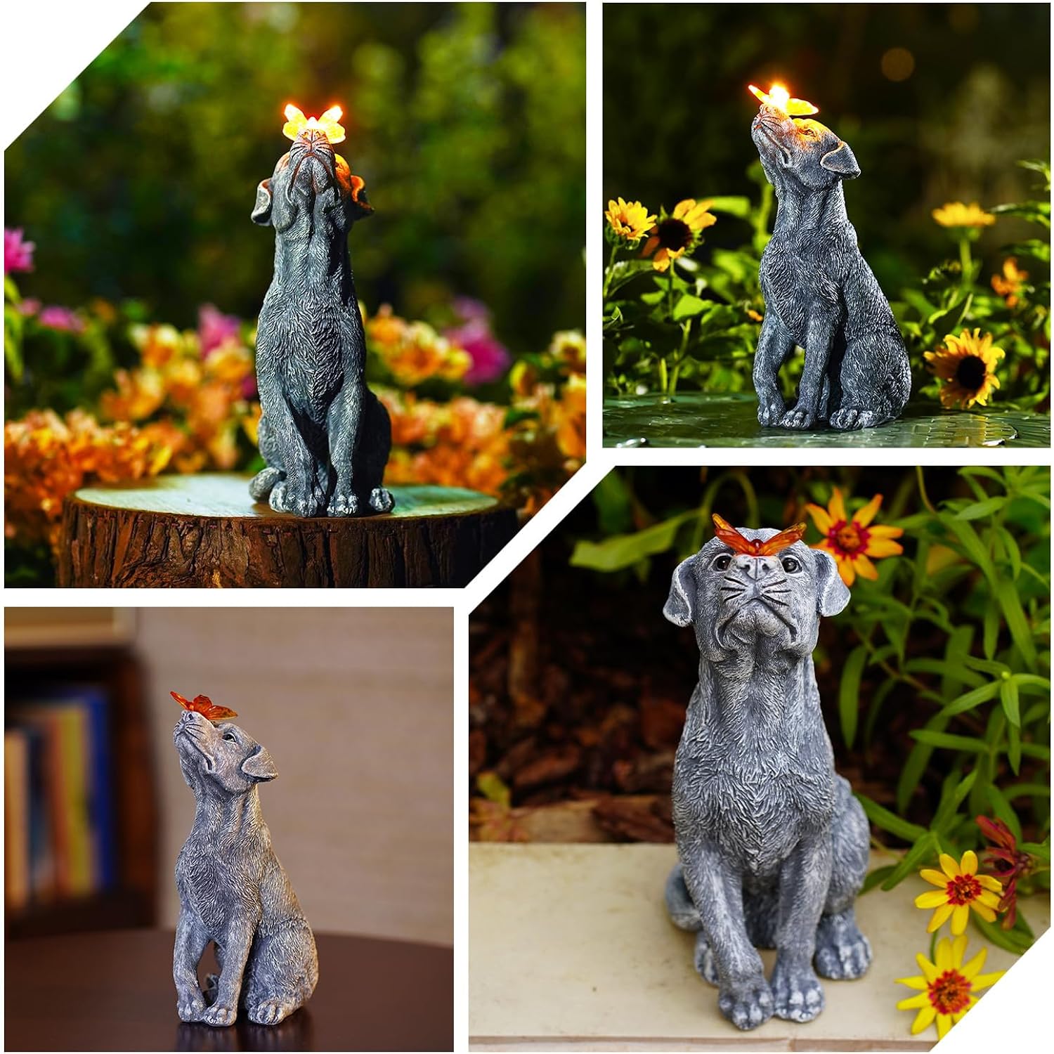 Dog Statue With Solar Butterfly - Ideal Gifts For Mom, Dad Or Birthdays, Beautifully Crafted Outdoor Decorations To Wow Your Guests