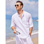 Coofandy Men'S Cotton Linen Henley T-Shirt Long Sleeve Hippie Casual Beach T-Shirts