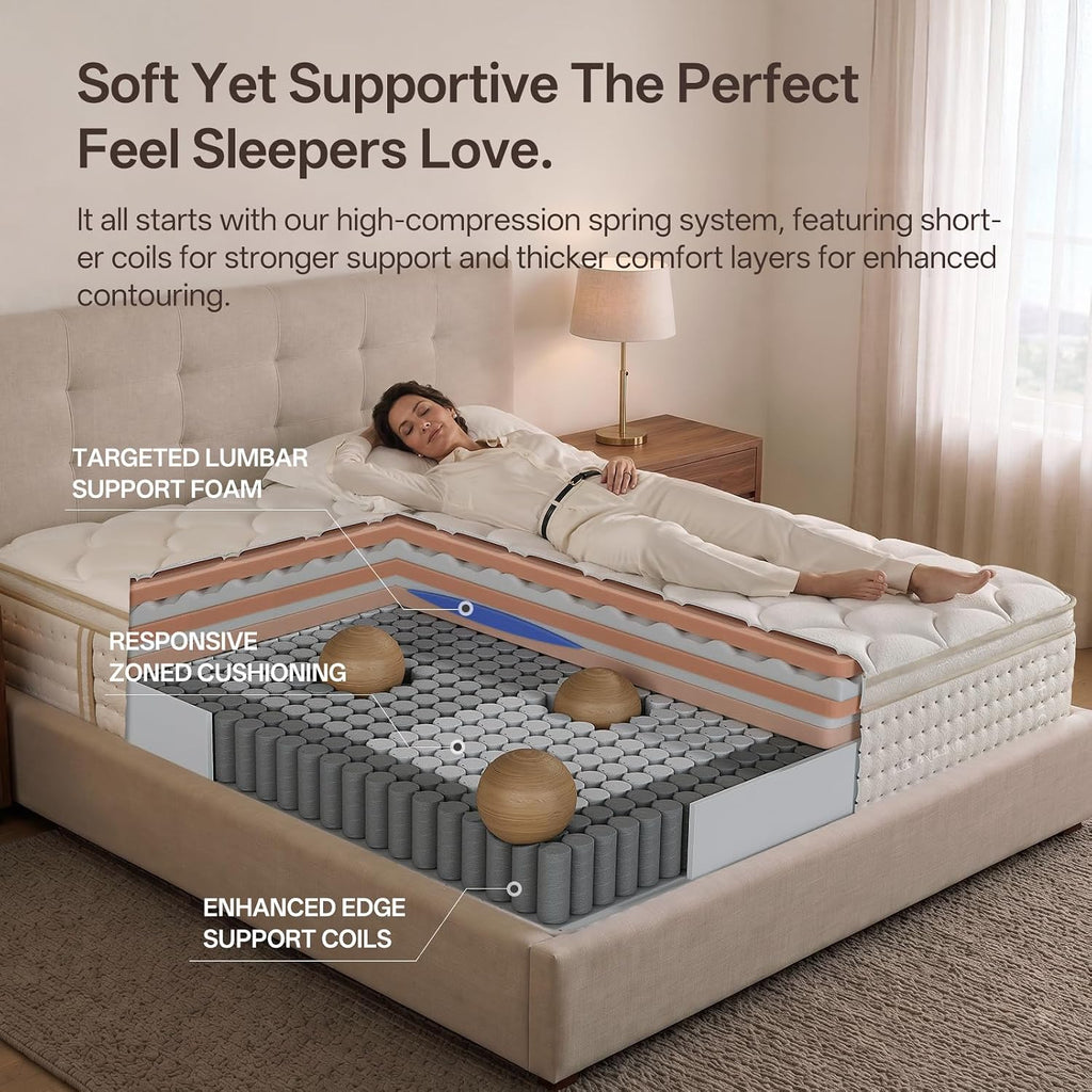 Queen Mattress, 14 Inch Cooling Hybrid, Gel Memory Foam With Pocket Coils, Medium Firm, Motion Isolation, Pressure Relief, Certipur-Us