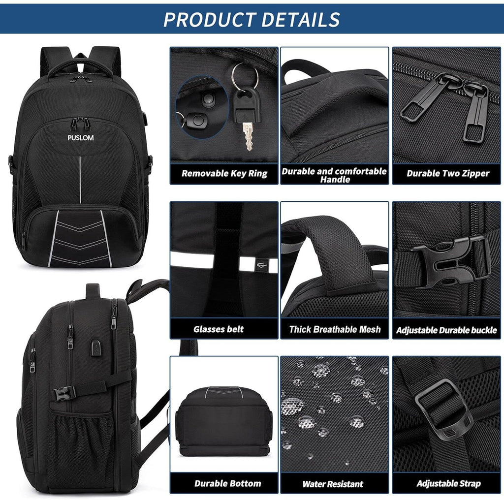 Extra Large Backpack For Men 55L,18.4Inch Travel Laptop Backpack With Usb Charging Port Business Flight Approved Carry On Backpack,Tsa Big Capacity Heavy Duty Computer Bag College Bookbag,Black