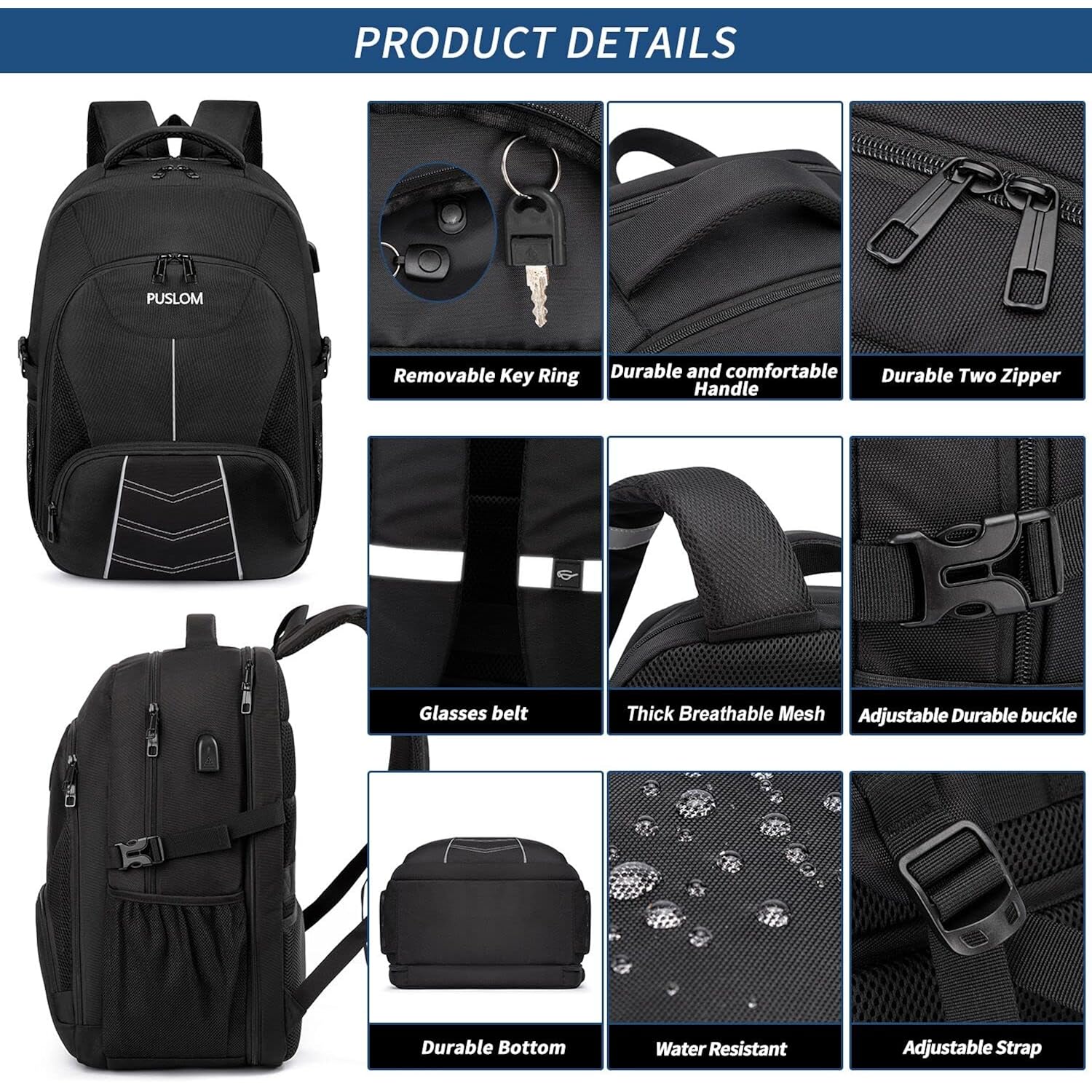 Extra Large Backpack For Men 55L,18.4Inch Travel Laptop Backpack With Usb Charging Port Business Flight Approved Carry On Backpack,Tsa Big Capacity Heavy Duty Computer Bag College Bookbag,Black