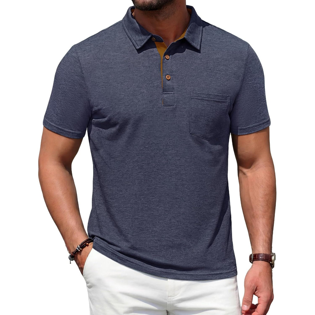Men'S Polo Shirts Short Sleeve Casual Summer Cotton Shirts For Men Performance Collared Golf Shirts With Pocket