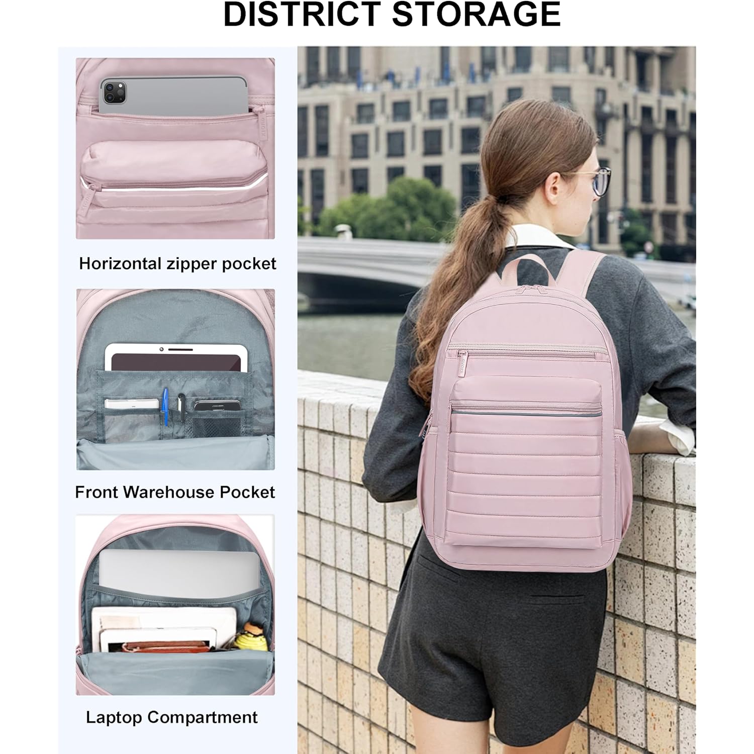 Travel Backpack For Women, Womens Work Backpacks, Backpack Purse, Back Pack For College Girls, Carry-On Travel Backpacks,Pink Bookbag (Light Pink)