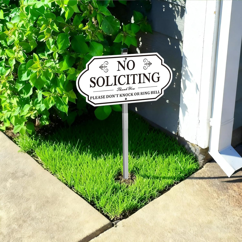 No Soliciting Sign For House - All Metal Construction - 14" X 7" Aluminum No Soliciting Yard Sign With 28" Stake - For Home And Front Door