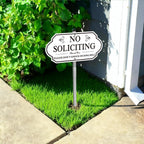 No Soliciting Sign For House - All Metal Construction - 14" X 7" Aluminum No Soliciting Yard Sign With 28" Stake - For Home And Front Door
