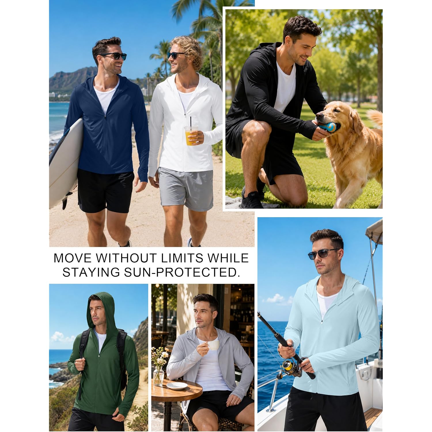 Roadbox Men'S Upf 50+ Uv Sun Protection Hoodie Jacket, Lightweight Full Zip Fishing Shirts For Hiking Running Workout